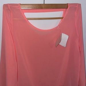 Salmon Demure Chiffon Long sleeve Crochet Fronge Key- Hole Top size small